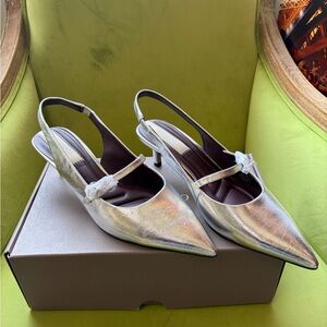 Franco Sarto Shimmering Silver Slingback Heels
